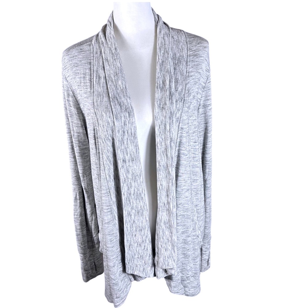 Athleta Open Front Cardigan Women S Gray Draped Shawl Collar Thumbholes